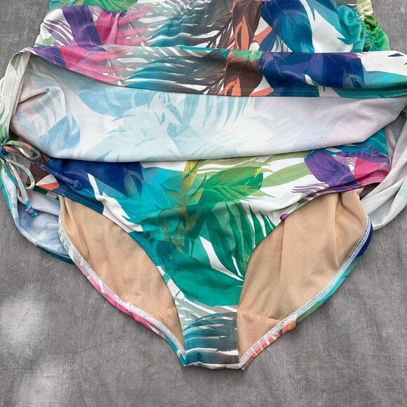 Cacique SWIM Suit Women 20 Pink Blue Palm Tropical Modest Layer‎ Bra 1pc - Picture 3 of 11